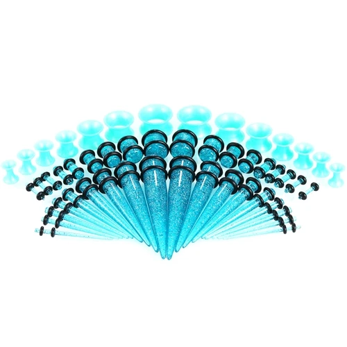 liquid cyan 50 шт. акриловый расширитель для уха в форме конуса носилки набор калибровочных смешанных размеров силиконовые тоннели для ушей набор телесных пирсинг расширитель уха ювелирные изделия для тела - Окраска металла: liquid cyan