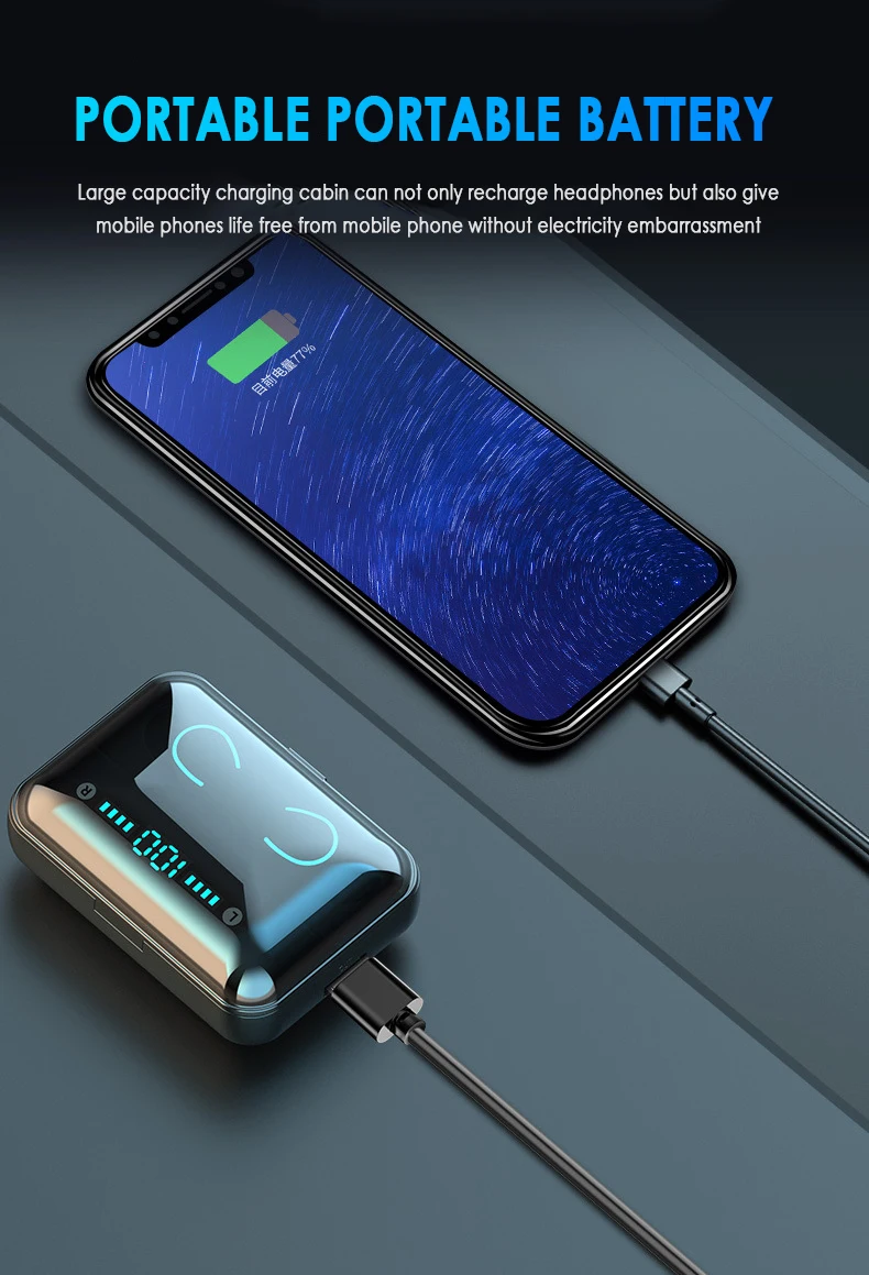 Прямая поставка, TWS, Bluetooth наушники, 9D, стерео беспроводные наушники, IPX7, водонепроницаемые наушники, 2200 мА/ч, светодиодный, умный, внешний аккумулятор, держатель для телефона