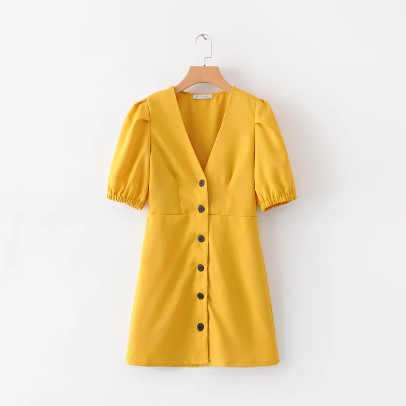 

2019 Western Style Spring And Summer WOMEN'S Dress New Style Twill Solid Color Button Short-sleeve Dress