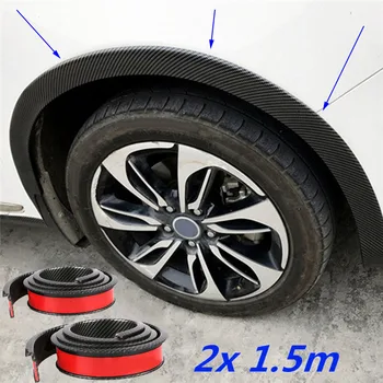 

Strips Carbon Fiber Black Wheel Arch Trim Adhesive tape Protector Rubber 2pcs Car Truck Flares