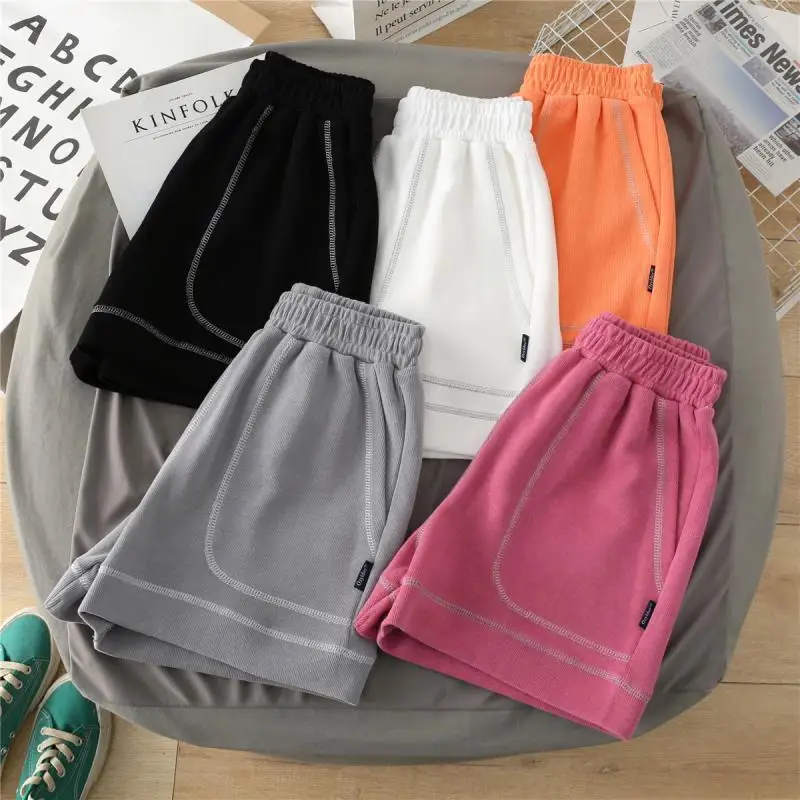 KUSAHIKI Causal Letters Sweat Shorts Stretch High Waist Woman Bottoms 2021 Summer New Wid Elef Short Feminimos Mujer 6H155 dickies shorts