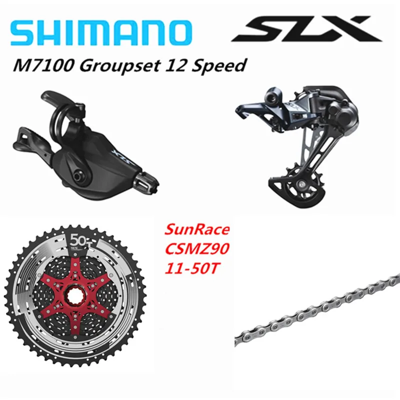 Z90 black CN-M7100 SHIMANO DEORE SLX M7100 Groupset MTB Mountain Bike 1x12-Speed 11-50T SL+RD+CSMZ90+KMCX12/CN-M7100 M7100 Shifter Rear Derailleur - Цвет: Z90 black CN-M7100