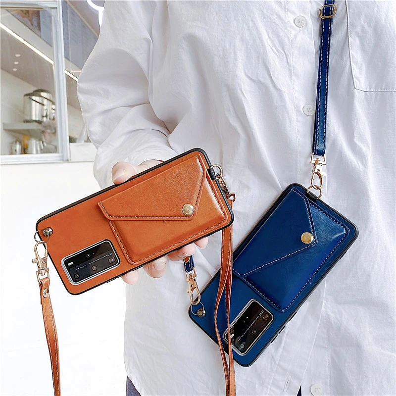 

Retro Business Wallet Strap Case For Huawei Mate 30 P40 Pro for iphone 11Pro Max XR XS MAX 7 8 6 plus Leather Card Lanyard Cover