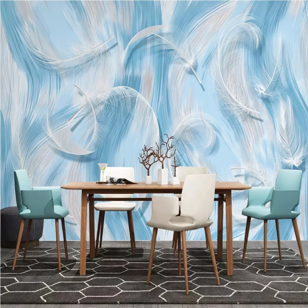 

Milofei manufacturers custom hand-painted feather pattern living room bedroom background wallpaper mural