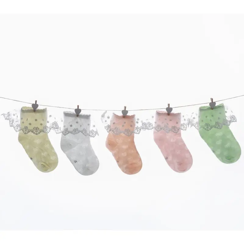 1-7T 2pcs Breathable Cotton Lace Ruffle Princess Mesh Socks Children Ankle Short Sock White Pink Yellow Baby Girls Kids Toddler