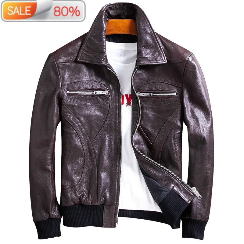 

Genuine Men Goatskin Leather Coat Motorcycle Biker Jacket Spring Autumn Chaqueta Cuero Hombre WpLJ1A72