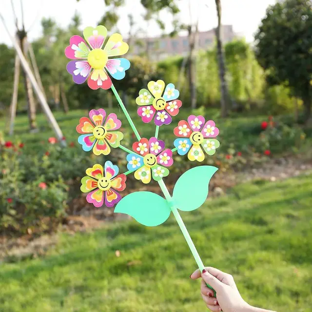 6 Wheel Cartoon Windmill Toys Whirligig Wind Spinner Pinwheel Yard Garden Decor  2