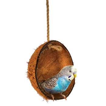 

Parrot Hanging Nest Natural Coconut Shell Pet Bird Toys Swing Hammock Parrot Climbing Chewing Durable Toy Bird Toy Supplies