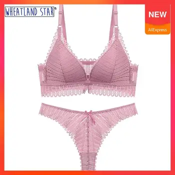 Lingerie Feminina Ensemble Lingerie Femme Sexy Bralette Set Lace Front Closure Bra Thong Set Triangle Cup French Style Intimates lace sheer lingerie thong bra set