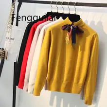 FENGGUILAI Winter Autumn Spring Knotted Sweet Bow-tie Women Pullover Sweater Top Knitted Pull Long Sleeve School Girl Sweater FENGGUILAI Winter Autumn Spring Knotted Sweet Bow-tie Women Pullover Sweater Top Knitted Pull Long Sleeve School Girl Sweater