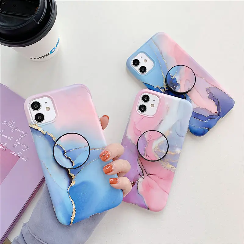 Funda de teléfono con soporte de mármol degradado para iPhone, 11, 11Pro, Max, XR, XS, Max, 7, 8 Plus, 11Pro, suave, IMD, cubierta trasera, SE 2, 12
