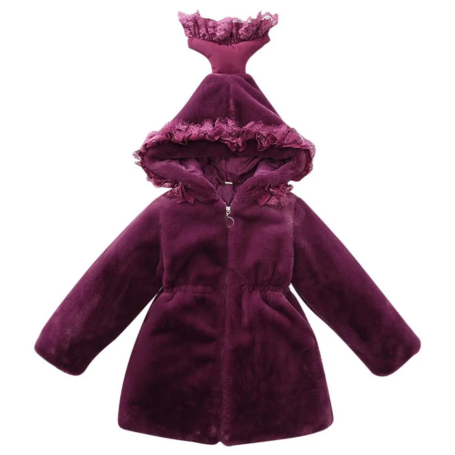 Пальто для девочек, модная куртка с искусственным мехом для девочек, детская верхняя одежда с капюшоном русалки, зимняя плотная теплая одежда для девочек 6, 8, 10, 12, 14 лет - Цвет: As Picture