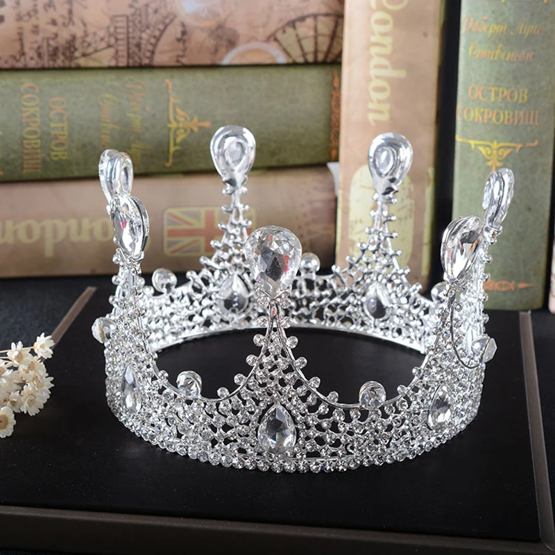 Queenco диадема в стиле барокко, серебряная круглая корона, Свадебные короны, свадебные аксессуары для волос, повязка на голову, диадема, вечерние украшения для волос для девушек