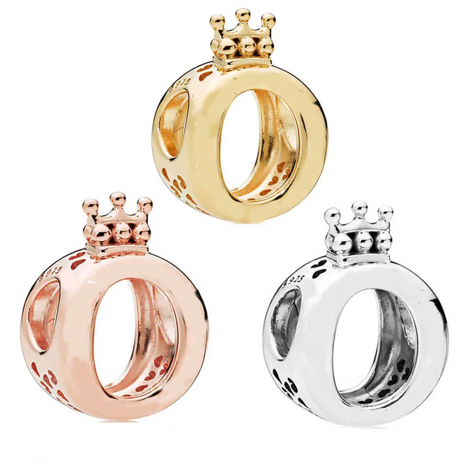 

925 Sterling Silver Beads Charm fit Lady Bracelet Bangle Crown O Charm Silver Rose Gold Colour DIY Jewelry