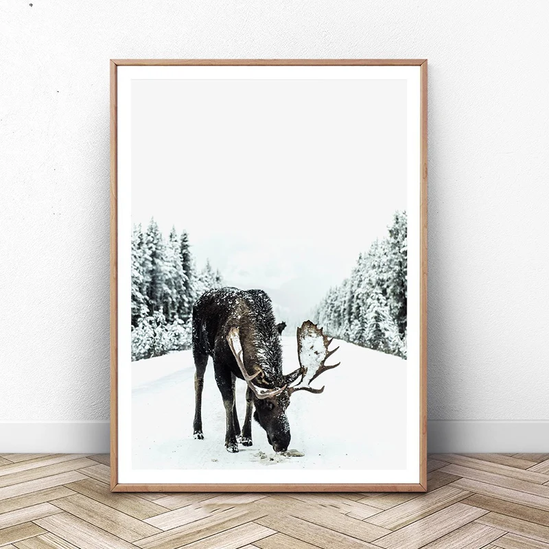 Moose-Posters-and-Forest-Christmas-Mood-Prints-Wall-Art-Snow-Trees-Canvas-Painting-Winter-Landscape-Pictures (2)