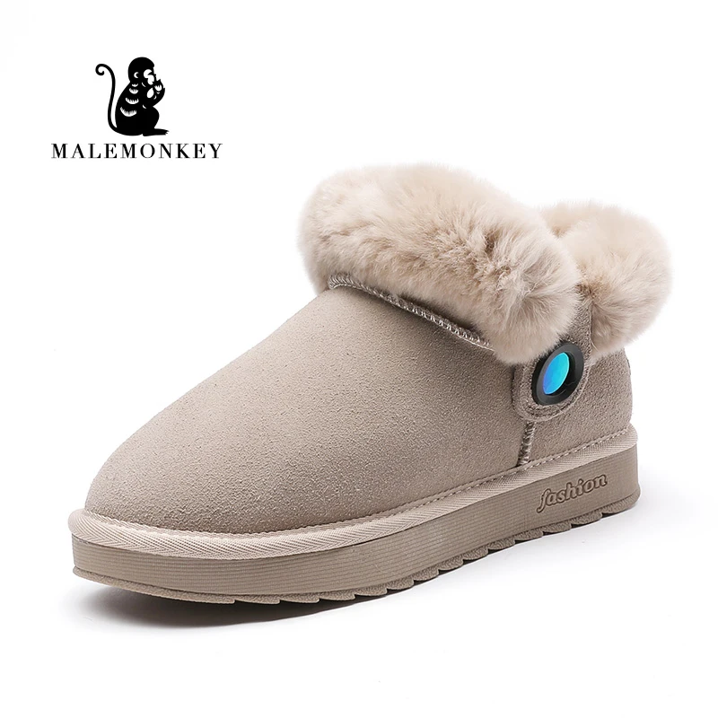 MALEMONKEY/Роскошная брендовая Дизайнерская обувь; Новинка года; модная женская обувь; черные женские зимние ботильоны на меху; зимние ботинки - Цвет: sandy