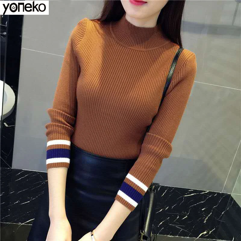 

Must Have Casual Basic Long Sleeve Turtleneck Sweaters Pullover Jumper Solid Color Slim Soft Elastic Knitted Ladies Sweater Tops