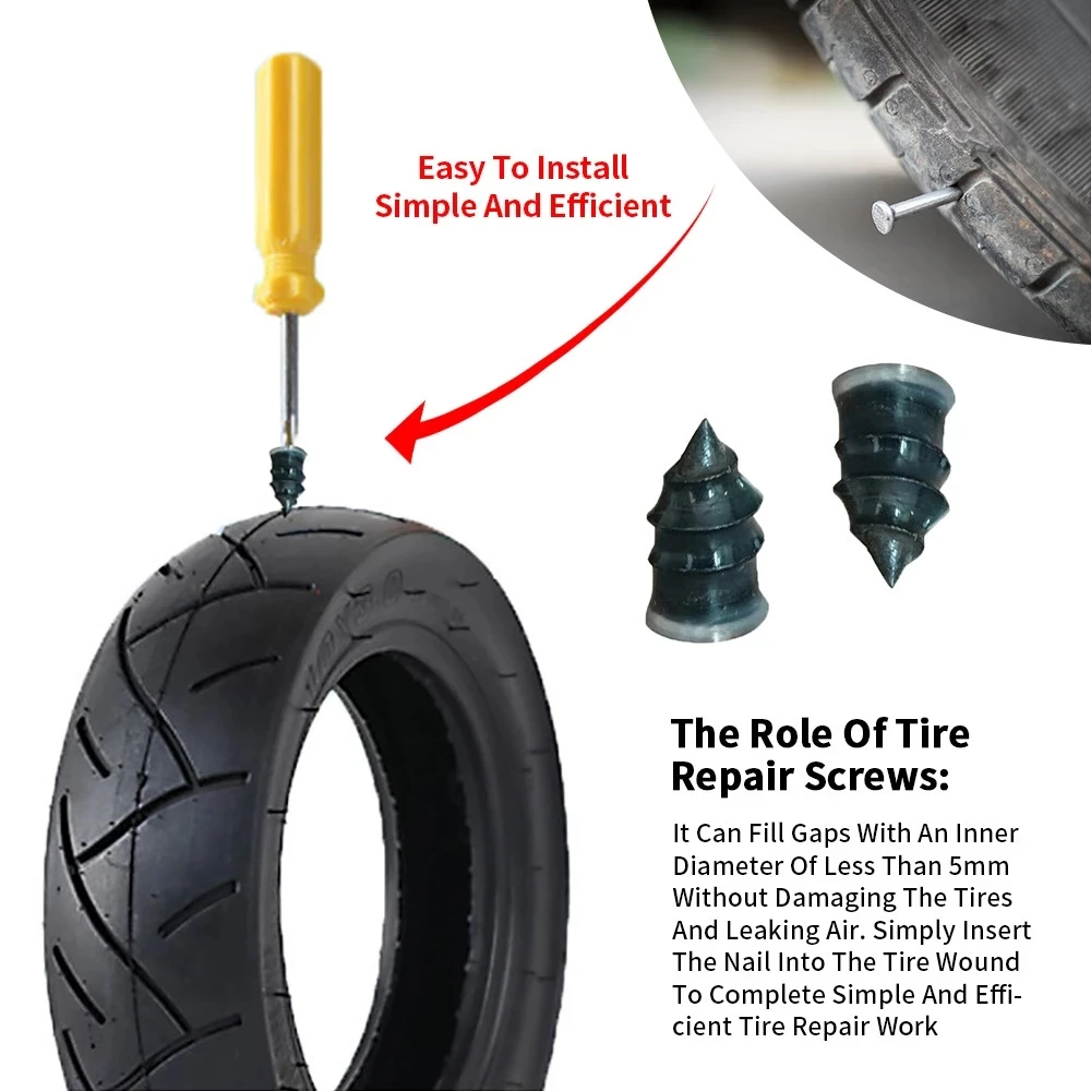 10 Pieces Vacuum Repair for Motorcycle Car Trucks Scooter Bike Tubeless Tire Puncture Repair Tool Patches Screws 