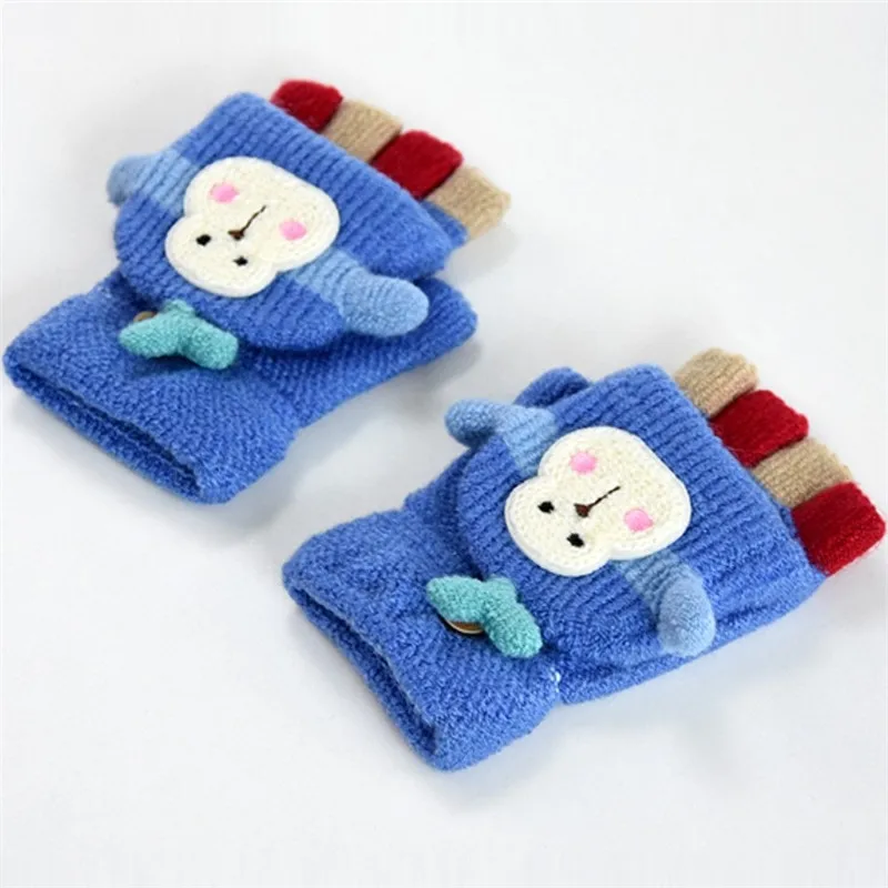 Милые детские перчатки, зимние теплые детские перчатки для детей от 1 до 5 лет, детские перчатки, детские перчатки на палец с откидными рукавицами - Цвет: blue