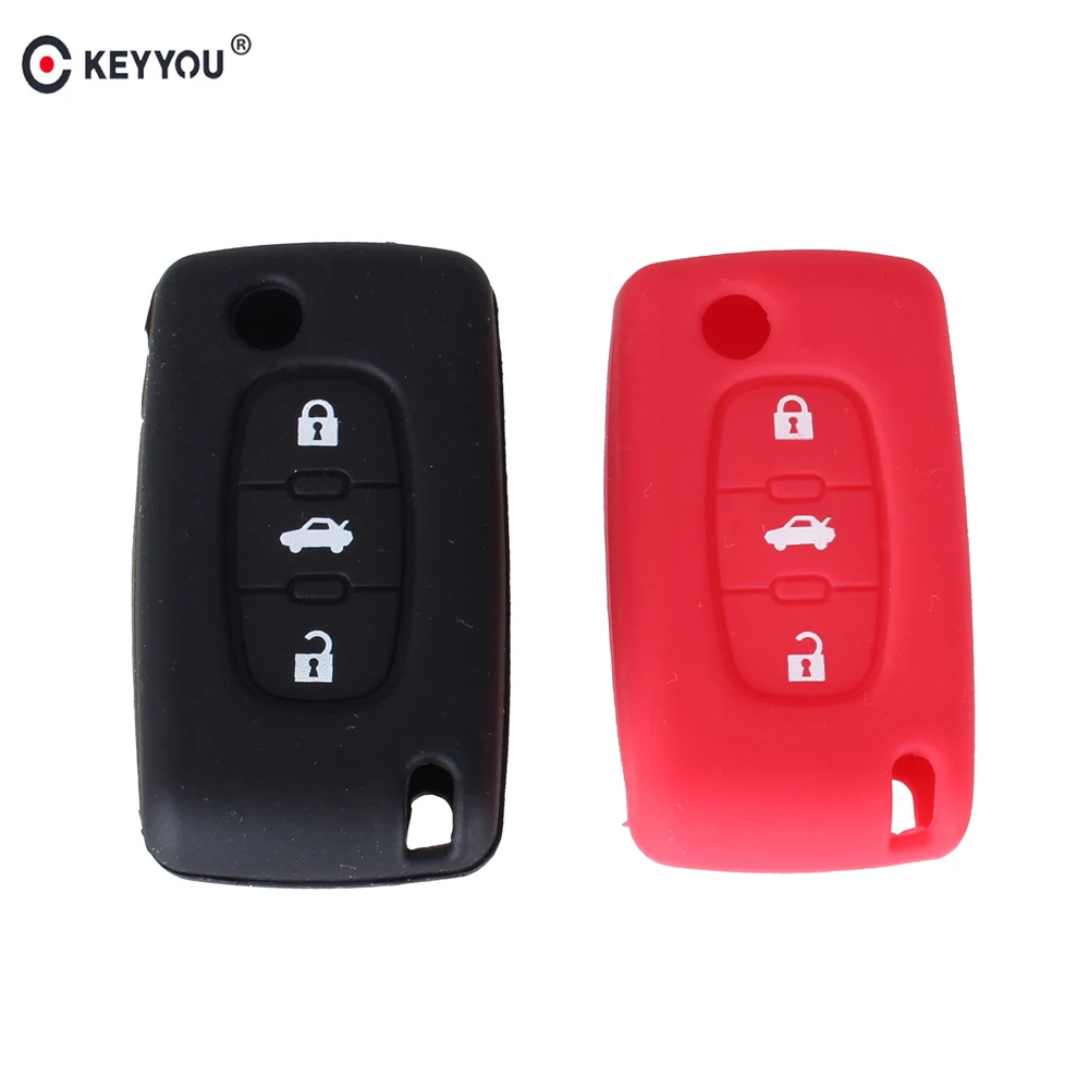 KEYYOU 30 шт. 3 кнопки силиконовый чехол для ключей от машины крышка для peugeot 107 207 307 407 308 607 для Citroen C4 C5 C6 C8 Флип брелок в виде ракушки