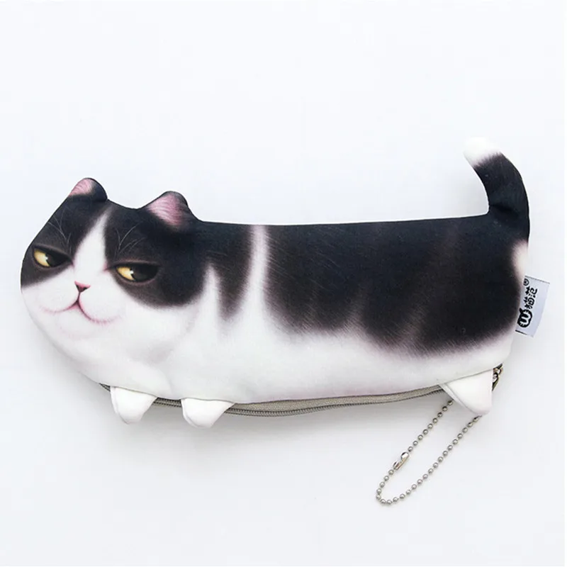 Cat pen bag A NEW Kawaii Novelty Simulation Cartoon Cat Pencil Case Soft cloth School Stationery Pen Bag Gift for Girl Boy Student Coin bag - Цвет: Cat pen bag A