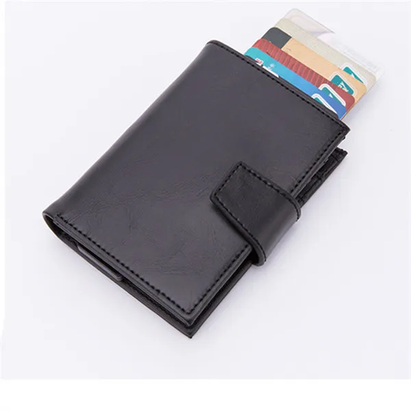 Металлический держатель для Карт RFID блокирующий кожаный Бизнес ID Кредитная кардхолдер мужской тонкий двойной алюминиевый чехол мини кошелек - Цвет: Crazy Black X-45
