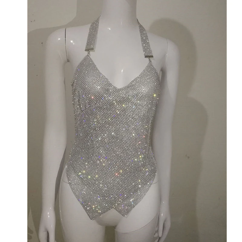 Wholesale Bling Sexy Bra Jewelry Gold Silver Color Bikini Rhinestone Body Chain Tanktop Backless Halter Fashion Jewelry Women
