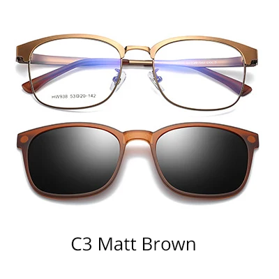 C3 Matt Brown Tony Stark поляризованные солнцезащитные очки с магнитным зажимом, очки по рецепту, очки для близорукости, мужские очки для вождения, оптические очки Z938 - Цвет линз: C3 Matt Brown