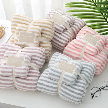 

LREA 1pc bath towel+1pc face towel set Coral fleece Fast absorbing water beach towels 35*75cm+70*140cm