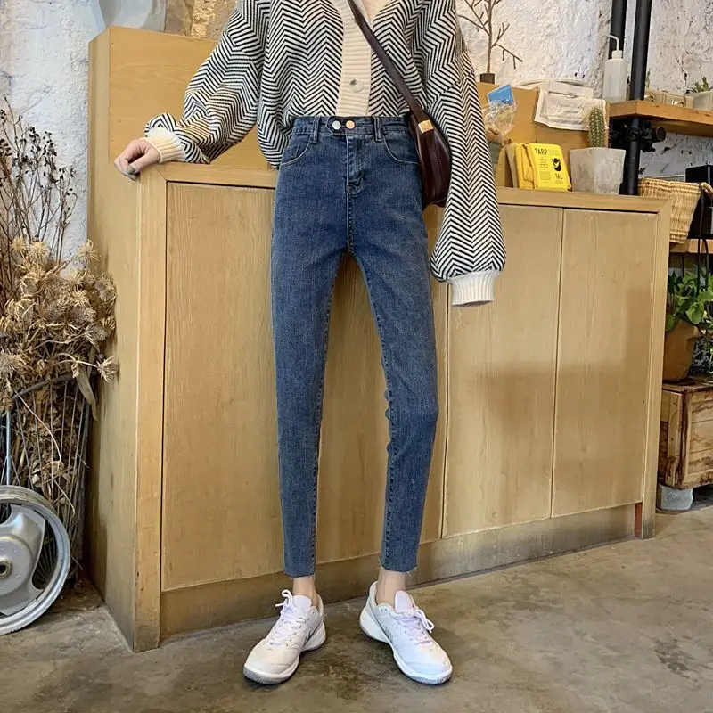 

2020 Gao Waist Display Thin And Small Foot Pencil Pants Foundation Backing Jeans