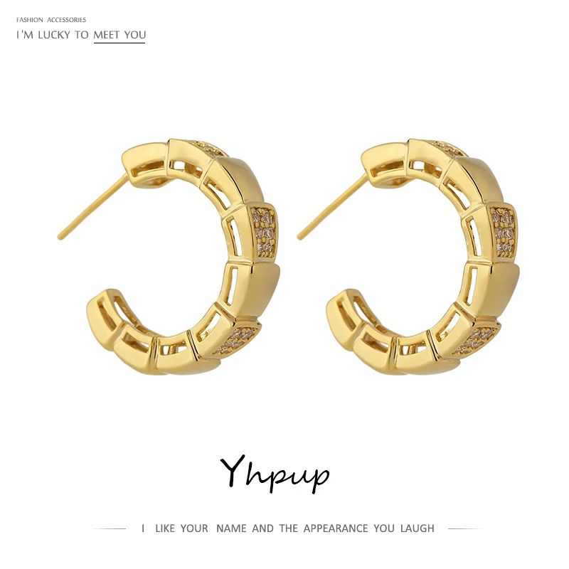Yhpup kpop Нежный CZ серьги-гвоздики в виде змеи для женщин модные золотые 14 K покрытием
