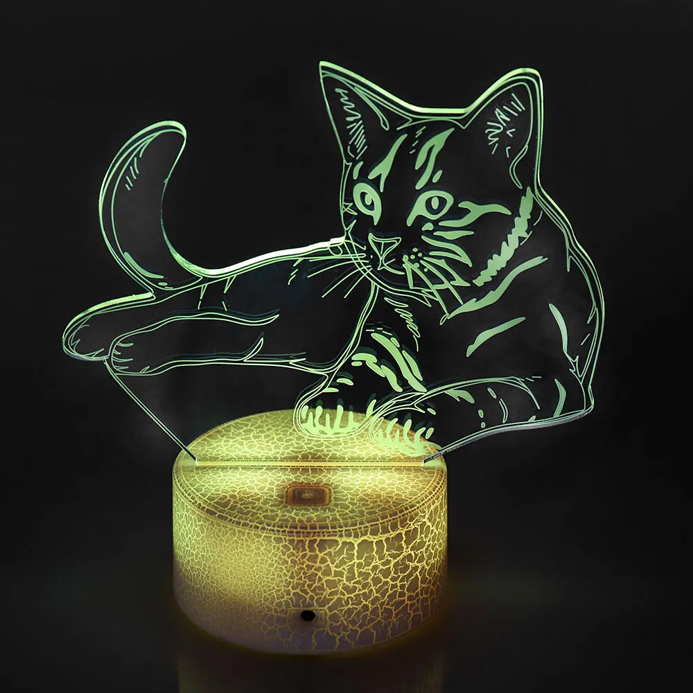Пульт дистанционного управления милый кот светодиодный 3d-ночник 7 цветов сменная Ночная лампа для украшения дома лампа удивительный 3D иллюзия подарок для детей
