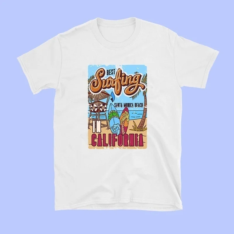 

VIP-JBH Summer Casual Oversized Tee Best Surfing Santa Monica California Womens Retro Style T-Shirt Vacation Beach Shirt