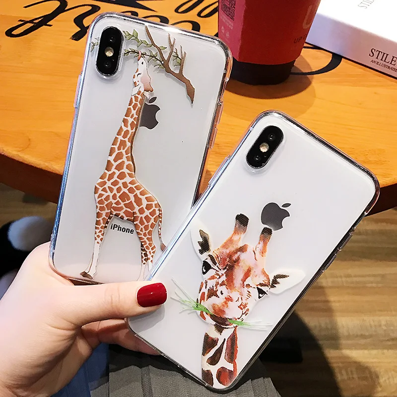 

Cute Animal Giraffe Clear Case For iPhone XS MAX XR X Shockproof Transparent Soft TPU Cover Phone Case For iPhone 7 8 6 6SPlus