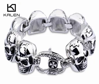 

KALEN 22cm Punk Skull Bracelet For Men High Polish Stainless Steel Viking Skeleton Bracelets Gothic Rock Wholesale Homme Jewelry