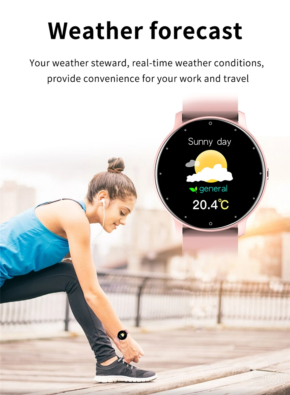 Men Women Smart Watch Full Touch Screen Watches Sport Fitness Tracker IP67 Waterproof Bluetooth Weather Forecast Smartwatch 2021