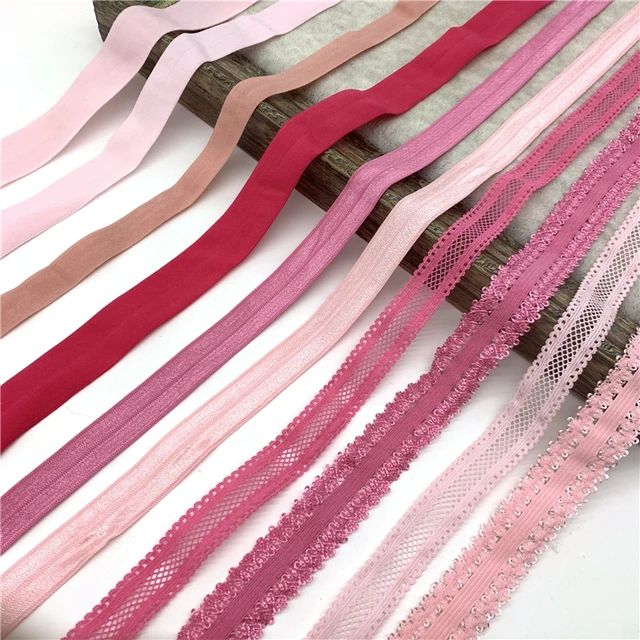 5Yards Elastic Ribbon Fold Over Elastic 1 Inch Wide Spandex Satin Band Ties  Hair Accessories Lace Trim for Sewing Craft DIY Apparel-Colored Elastic