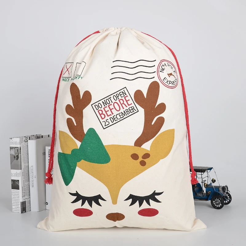 20x28 Jumbo холст рождественские сумки хлопок мешковины мультфильм олень волнистые буквы печати Санта новогодний мешок конфеты печенье Подарочная сумка для хранения - Цвет: A