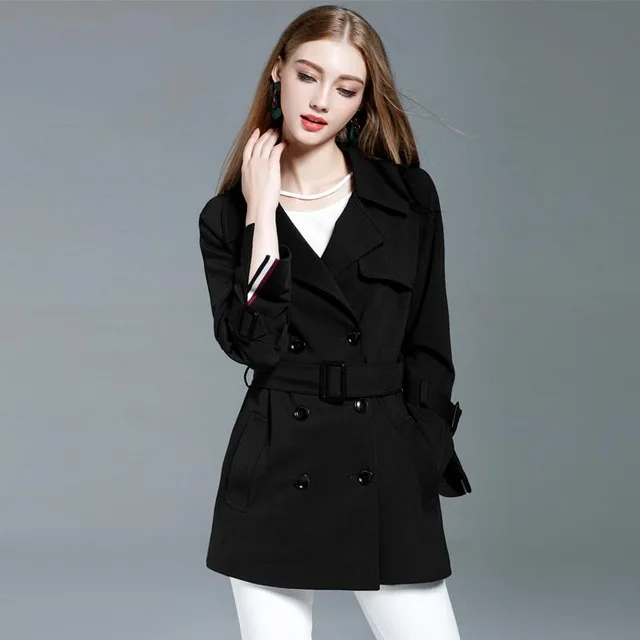 2019 Новый Женский Тренч модный тонкий двубортный галстук короткие ветрозащитные женские верхняя одежда пальто для женщин