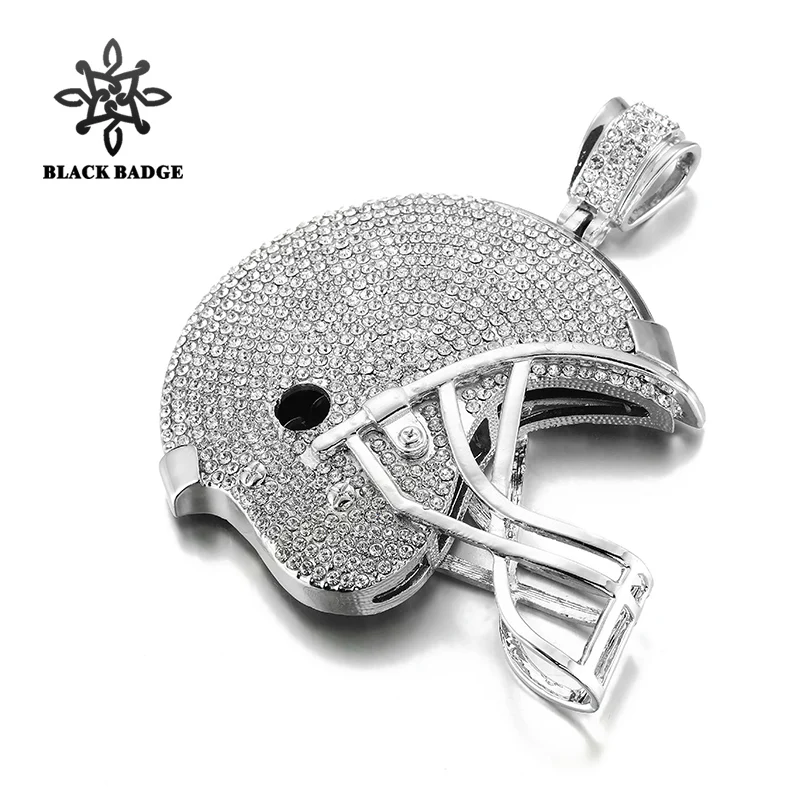 Huge American Football Helmet Pendant Iced Out Full Crystal Slide Pendant Ball Sport Hip Hop Statement Men Jewelry