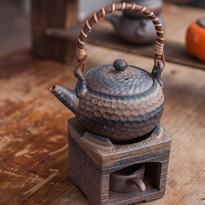 200/250 мл японский стиль керамический чайный набор кунг-фу ручной работы Ретро грубая керамика ржавчины глазурь чайник свечной обогреватель колба для подогрева чая - Цвет: C