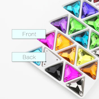 

All size sewing rhinestones tri-angle flatback colors threen holes sew-on rhinestone glass stone appliques for clothing stickers
