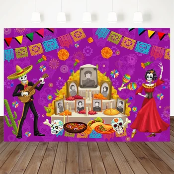 

Day Of The Dead Photography Background Mexican Sugar Skull Backdrop Dress-Up Party Fiesta Banner Decoration For Photo Studio