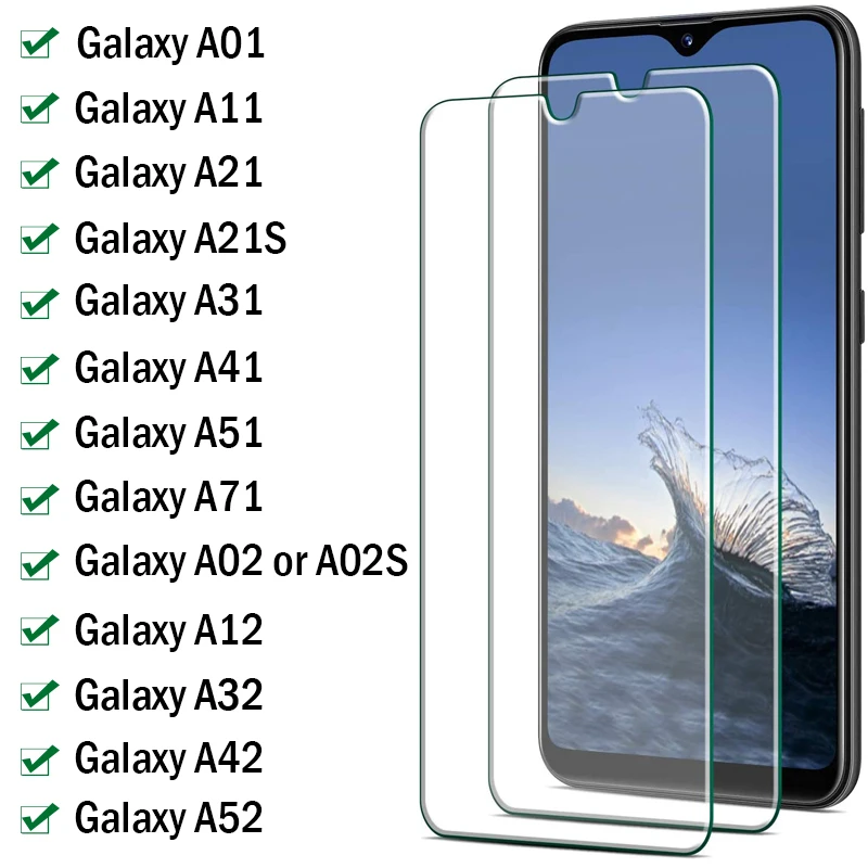 Закаленное стекло для Samsung Galaxy A02 A12 A22 A32 A42 A52 A72 Защитная пленка экрана A01 A21S A31 A41 A51