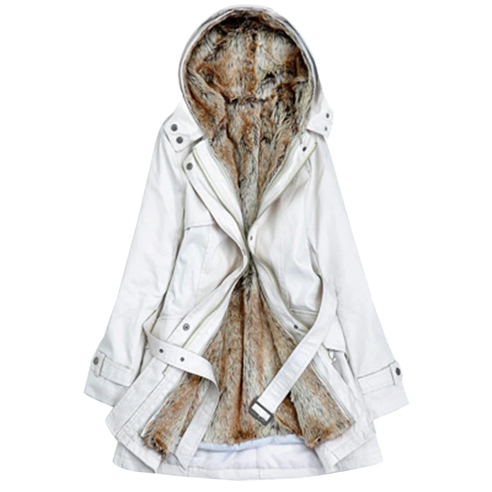 

LOOZYKIT Winter Warm Women Solid Hooded Parkas Faux Fur Jackets 2019 Fashion Army Green Slim Liner Cotton Parkas Coat Female