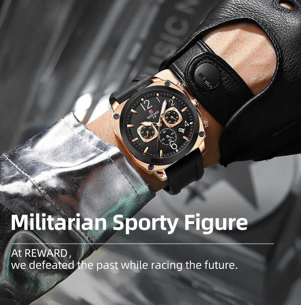 2022 New REWARD Mens Watches Top Luxury Brand Chronograph Waterproof Military Men Quartz Sport Wristwatch+Box Relogio Masculino