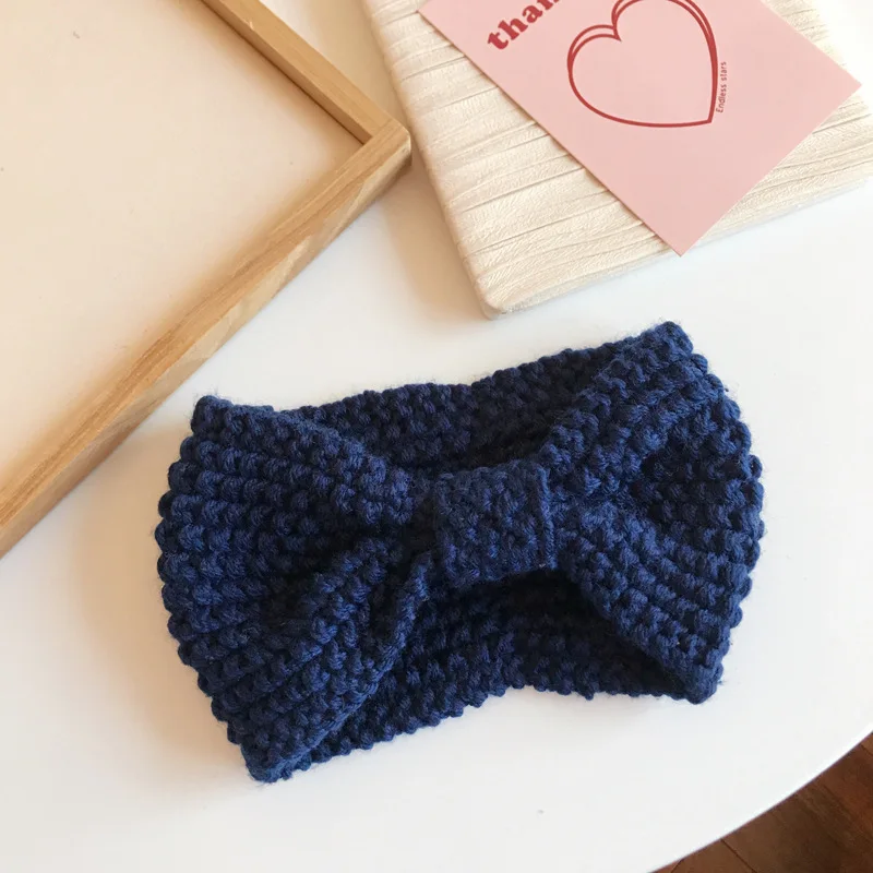 navy blue Ruoshui, женская теплая завязанная повязка на волосы, для девочек, Осень-зима, повязка на голову, шерсть, обруч для волос, Женские аксессуары для волос, украшение на голову - Цвет: navy blue