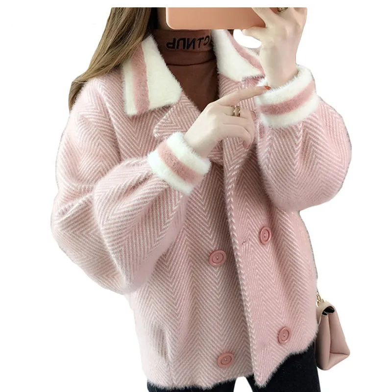 Imitation Mink Knitted Cardigan Women 2020 New Autumn Winter Small Coat Thick Fashion Loose knit Tops Shirt Female Jacket |