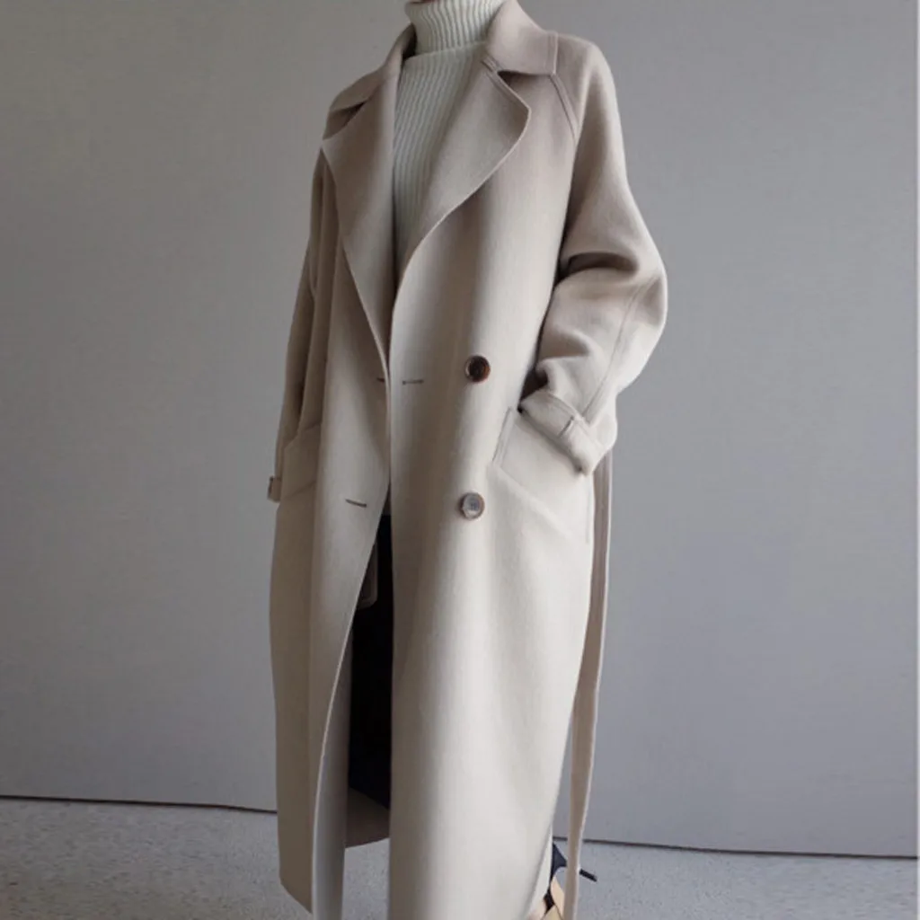 Manteau femme, зимнее пальто для женщин, большой размер, с лацканами, кашемир, шерсть, с поясом, Тренч, шерстяное пальто, верхняя одежда, куртка abrigo mujer casaco