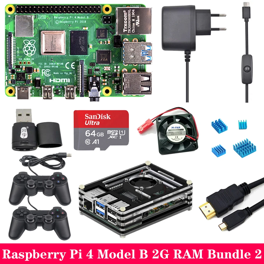 Комплект 2 Raspberry Pi 4 2GB 4GB ram игровой комплект с usb-геймпад джойстик акриловый чехол sd-карта блок питания для Raspberry Pi 4 Модель B Pi 4B - Комплект: Комплект 2